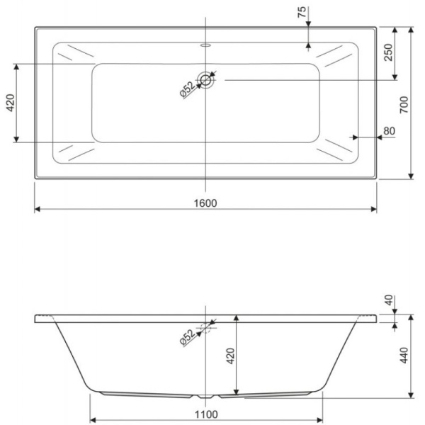 акриловая ванна 160x70 cezares plane mini plane mini-160-70-42-w37