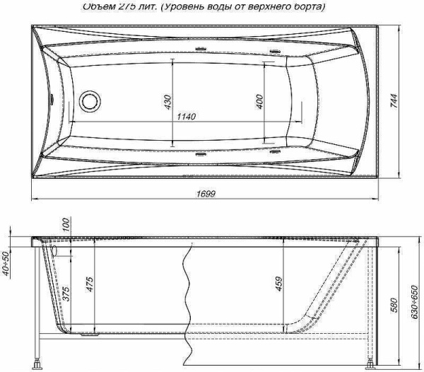 акриловая ванна aquanet cariba 170x75 205350 с каркасом, цвет белый.