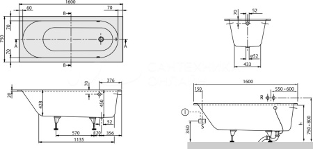 квариловая ванна villeroy & boch oberon ubq160obe2v-01 160x75 см