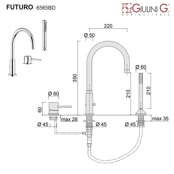 смеситель на борт ванны giulini futuro f6565bdbo белый матовый