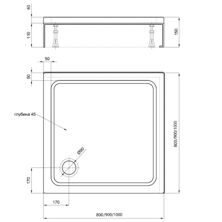 акриловый поддон для душа aquatek 90x90 dpa-0000005 белый