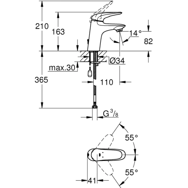 смеситель для раковины с цепочкой grohe eurostyle 23713003