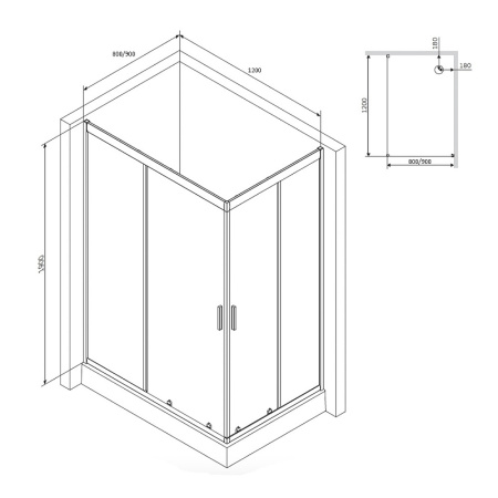 душевой уголок am.pm gem 120x80 w90g-404-120280-mt профиль хром матовый стекло прозрачное