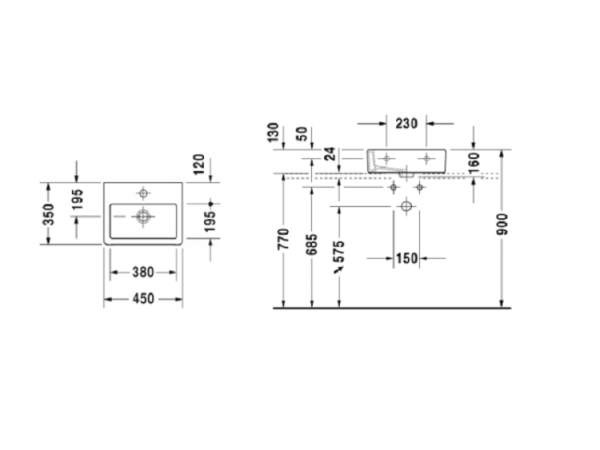 раковина накладная/подвесная 43 см duravit vero 0704450028