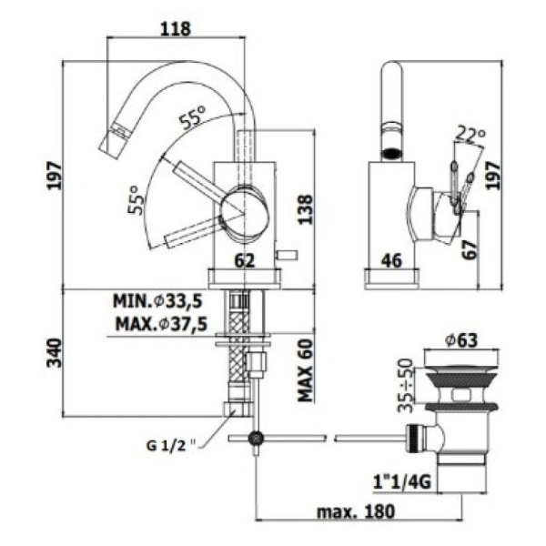 смеситель для биде с донным клапаном paffoni berry br137cr