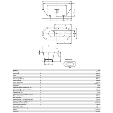 стальная ванна 180х80 см kaldewei classic duo oval 111 standard