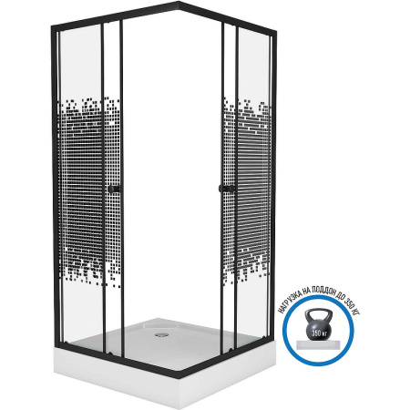 душевой уголок niagara eco ng-008-14q black 80х80х195 см, стекло с рисунком, профиль черный, с низкий поддон