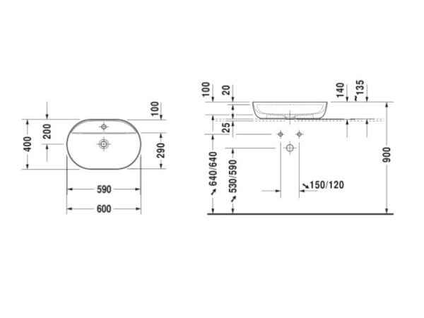 раковина в ванную накладная duravit luv 60 см 03806000001