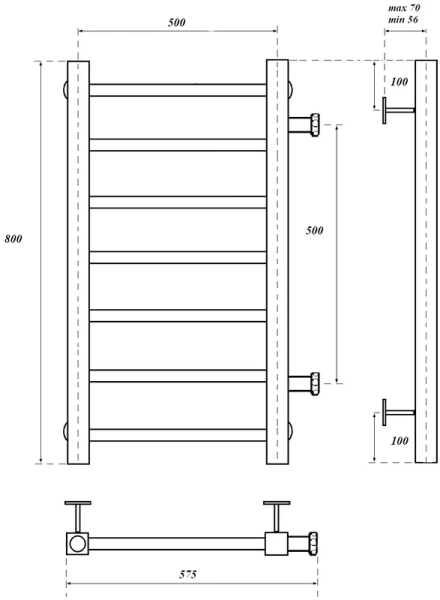 полотенцесушитель point вега pn71558 водяной, 50x80 см, хром