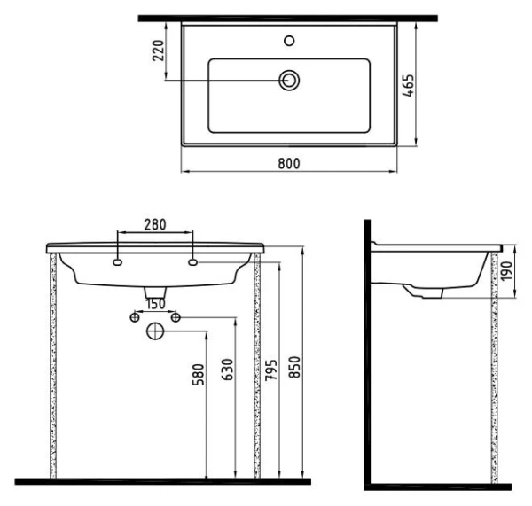 раковина bien neptun nplk08001fd1w3000 мебельная, 80x46.5x19 см, цвет белый