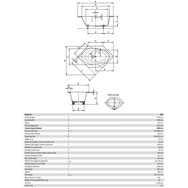 стальная ванна 170х100 см kaldewei twin pool 660 с покрытием easy-clean