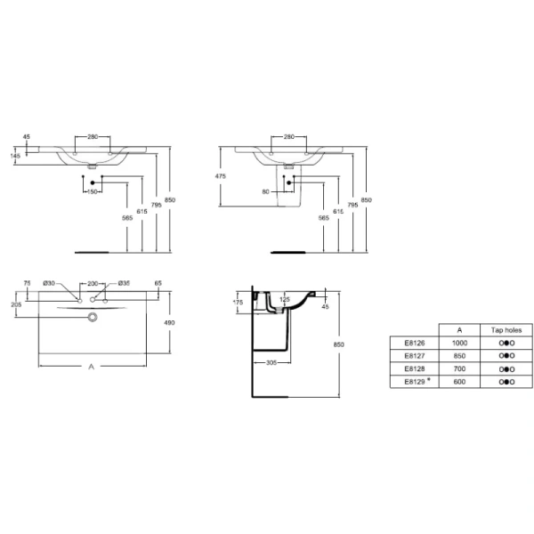 раковина полувстраиваемая ideal standard connect new e812901 60 см