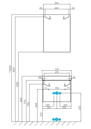 тумба под раковину aquaton асти 55 1a263101axd70 подвесная белая глянцевая ясень шимо