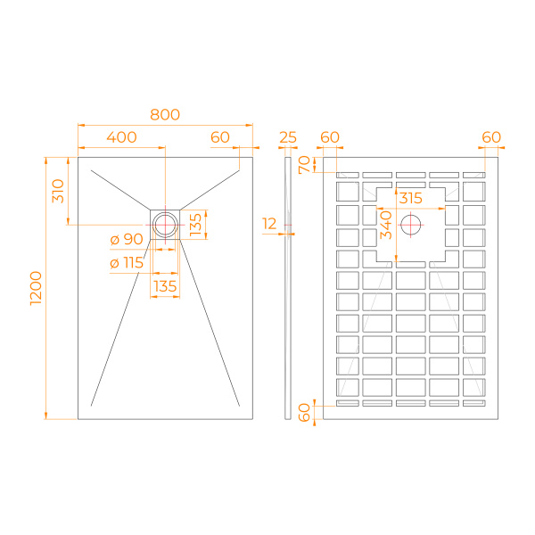 душевой поддон прямоугольный rgw stone tray-g 14152812-02-11 800x1200