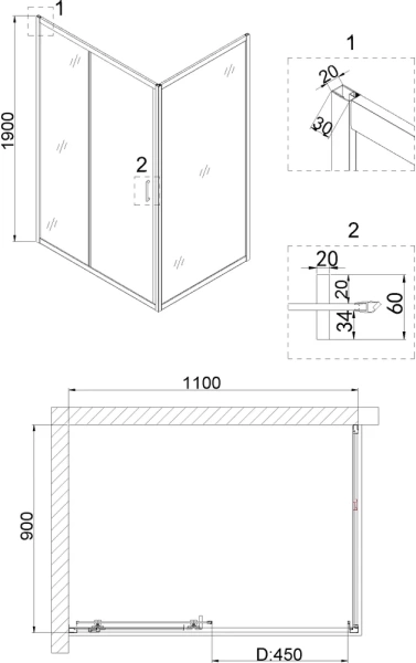 душевой уголок niagara nova ng-82-11ab-a90b 110x90, прямоугольный, черный