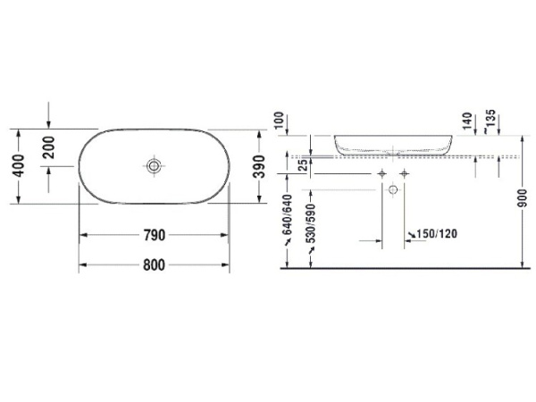 раковина в ванную накладная 80 см duravit luv 03798026001