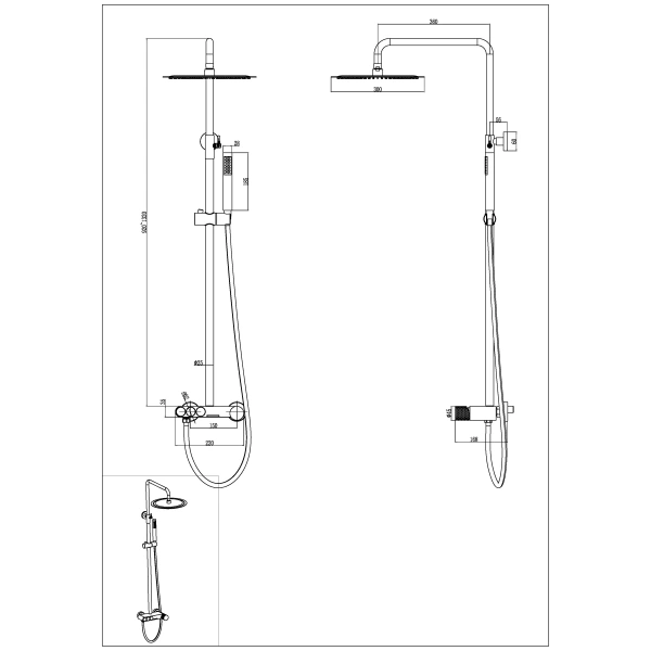 душевая система boheme stick spirale 128-crcr.4 300 мм, со смесителем, хром