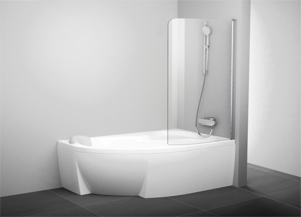 шторка на ванну ravak rosa cvsk1 160/170 r transparent, профиль блестящий