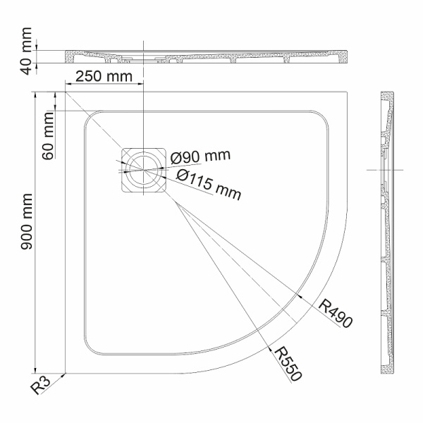 душевой поддон из искусственного камня wasserkraft neime 90х90 19t01 цвет черный матовый