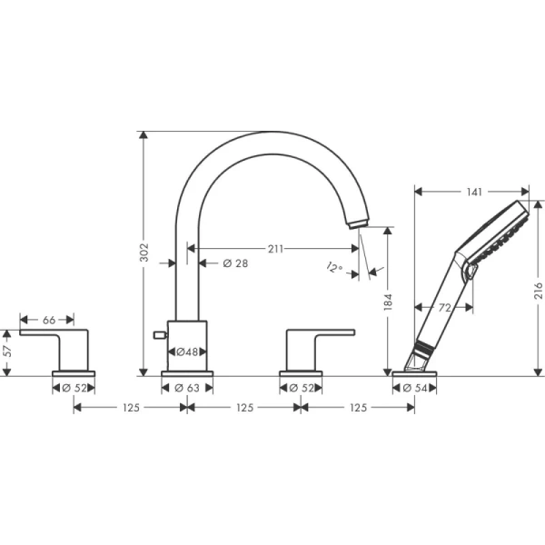 смеситель на борт ванны hansgrohe vernis shape 71459670