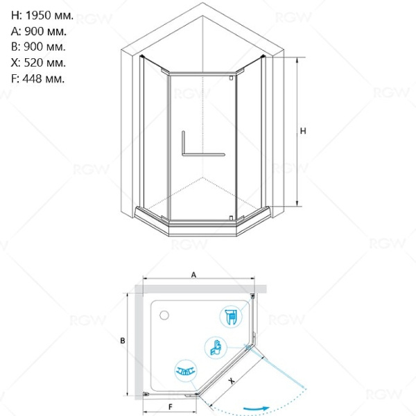 душевой уголок rgw hotel ho-081-b 90х90 350608199-14 профиль черный стекло прозрачное