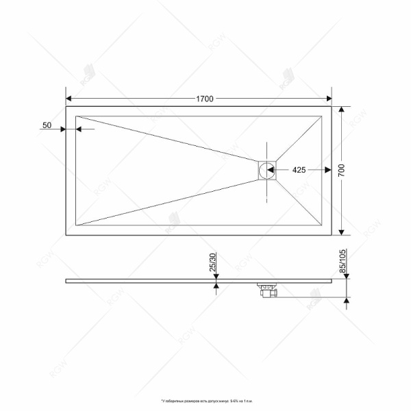 душевой поддон из искусственного камня rgw stone tray st-w 170х70 16152717-01 белый