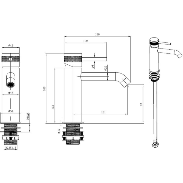 смеситель для раковины allen brau priority 5.31a01-mg графит брашированный