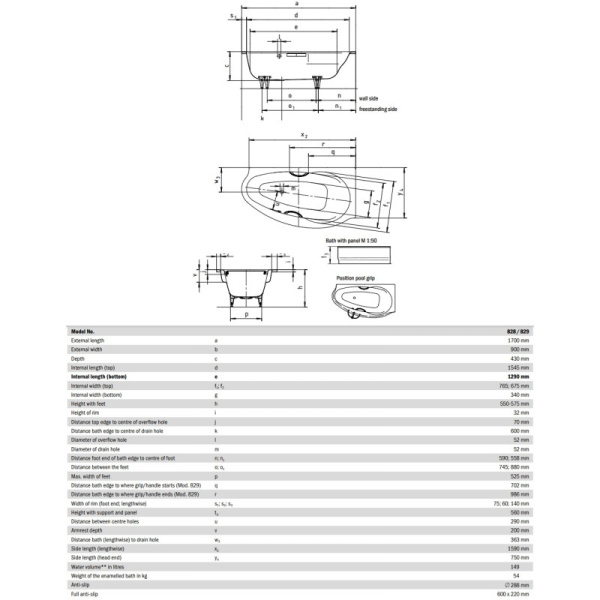 стальная ванна 170х90 см l kaldewei studio star 829-1 с покрытием easy-clean