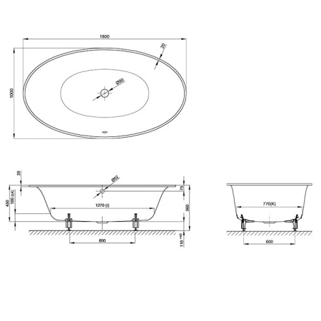 стальная ванна bette oval 6043-000 plus 180х100 см