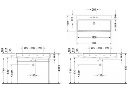 раковина накладная duravit vero air 120 см 2350120070