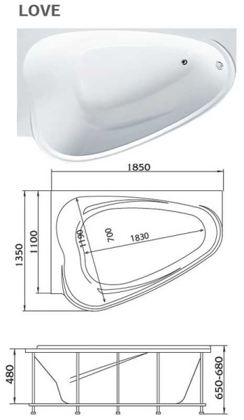 акриловая ванна marka one love 185х135 r, 01лв1813л без гидромассажа