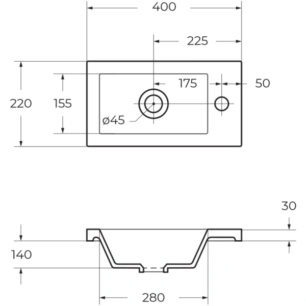 раковина полувстраиваемая belbagno pietra mini 40 bb-400-pm-lvb белая