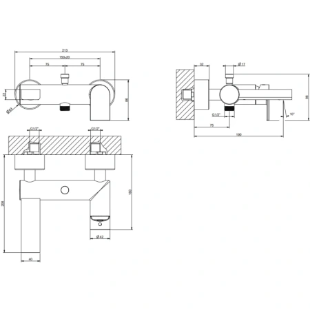 смеситель gessi via manzoni 38613#149 для ванны с душем, цвет finox