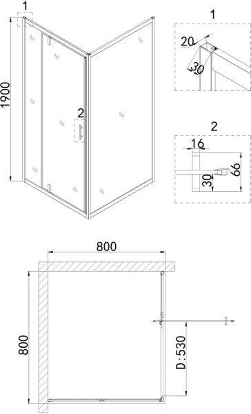 душевой уголок niagara nova ng-0280-08 black 80x80, квадратный, черный