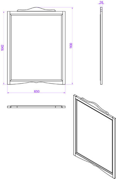 tw collection tw veronica nuovo зеркало подвесное, в деревянной раме 83х110 см, цвет: noce