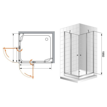 душевой уголок cezares elena 100x90 текстурное стекло elena-w-ah-2-100/90-p-cr-l