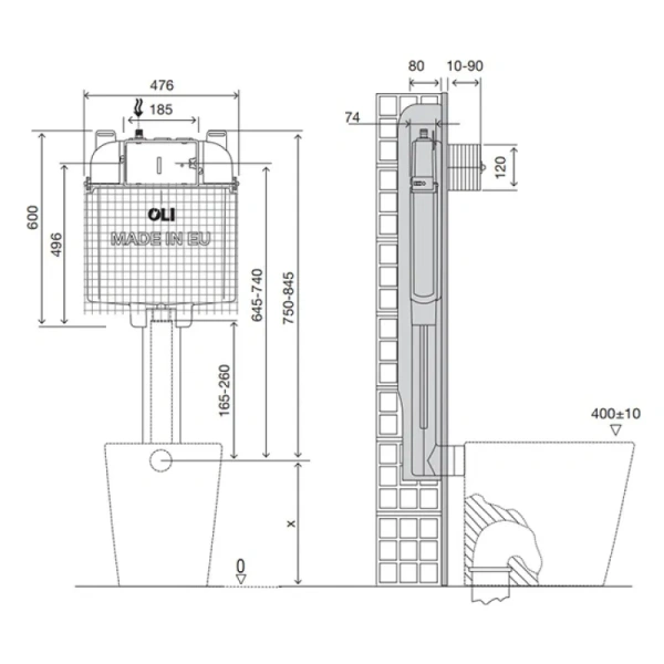 бачок скрытого монтажа oli74 plus direct 601603/216250, механический, 4/2л