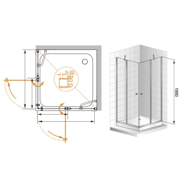 душевой уголок cezares elena 100x100 текстурное стекло elena-w-a-22-100-p-cr