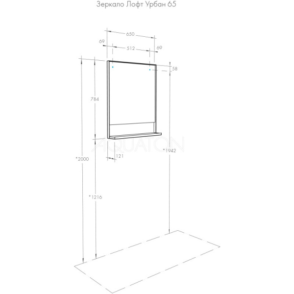 зеркало акватон лофт урбан 1a254102lqx50 65х78.4 см, цвет дуб орегон/черный