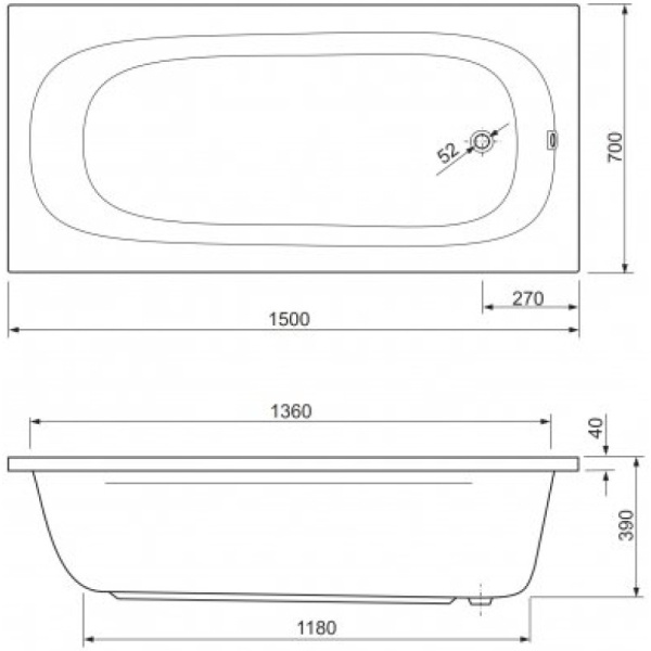 акриловая ванна 150x70 cezares piave piave-150-70-42-w37