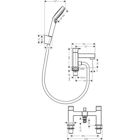 смеситель на борт ванны hansgrohe vernis shape 71462000