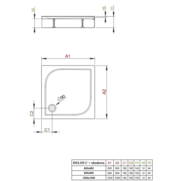 акриловый поддон 80x80 см radaway delos c 4c88170-03