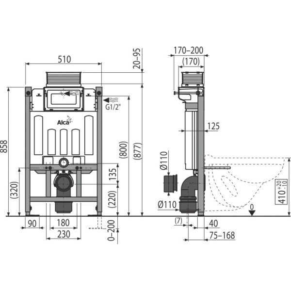 инсталяции в туалет alcaplast sadromodul am118/850 для сухой установки