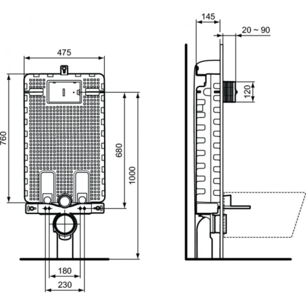 бачок скрытого монтажа ideal standard prosys r009767