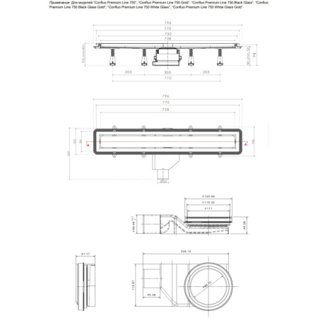 душевой канал 750 мм pestan confluo premium black glass gold line 13100117