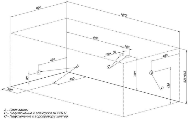 акриловая ванна aquanet grenada 180x90 205493 с каркасом, цвет белый