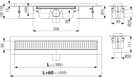 душевой лоток alcaplast apz1s 550 с опорами