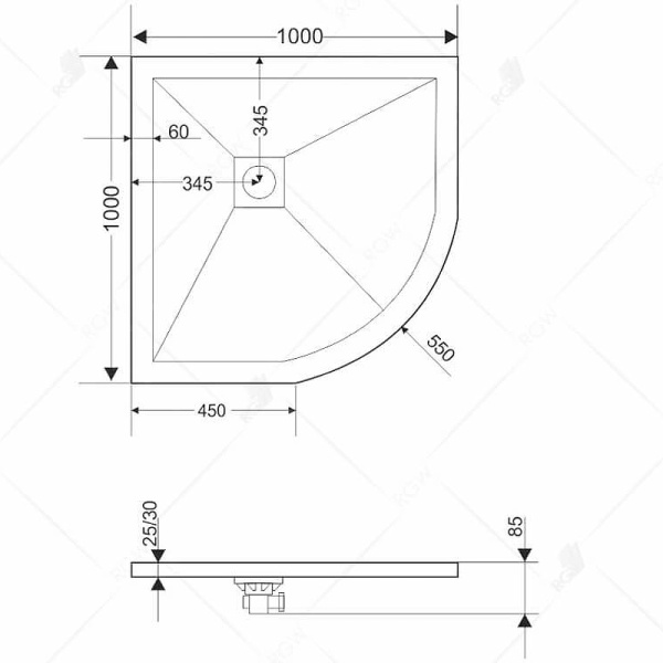 душевой поддон из искусственного камня rgw stone st/r-w 100x100 16153100-01 белый