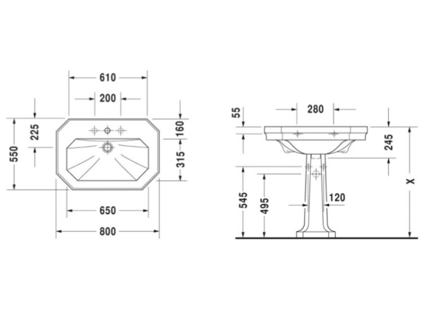 раковина подвесная duravit 1930 80 см, 0438800000