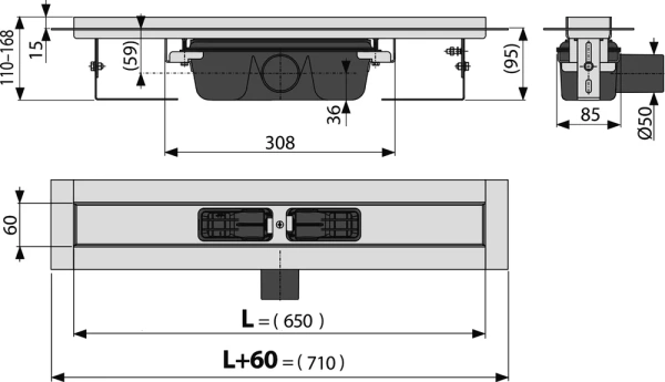 душевой лоток alcaplast apz6s 650 с опорами